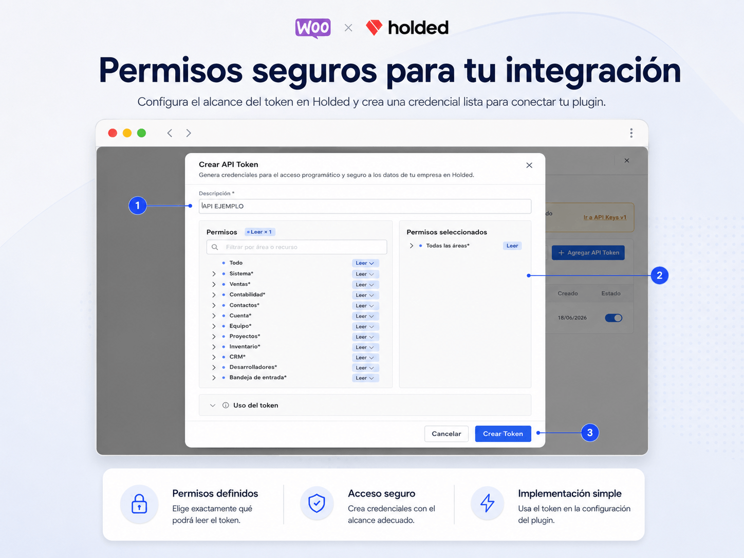 Permisos necesarios de la API de Holded